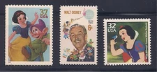 SNOW WHITE + 1968 WALT DISNEY - SET OF 3 U.S. STAMPS - MINT CONDITION