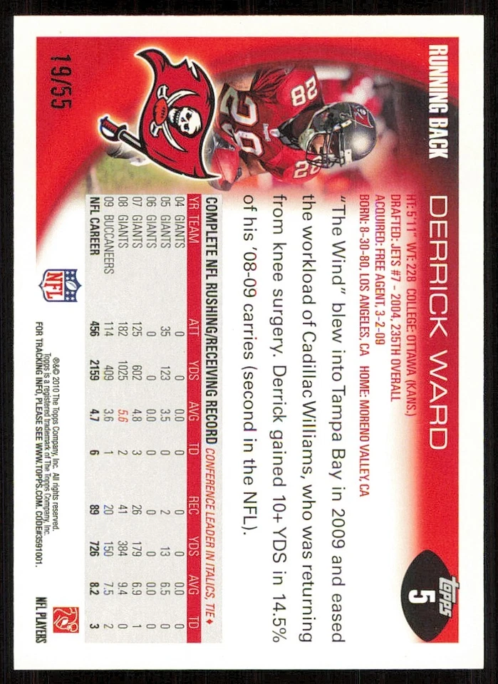 2010 Topps Black #5 Derrick Ward /55 - Image 2 of 2