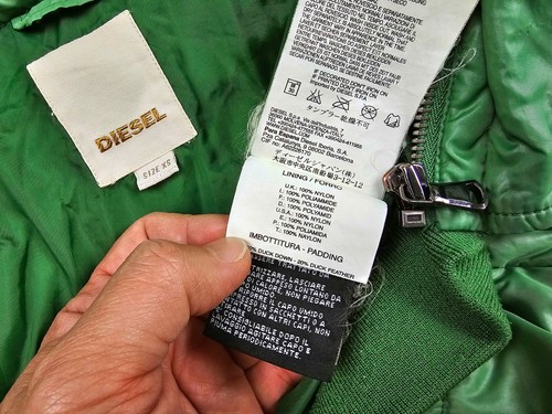 HOT UNISEX DIESEL @ SPORTS BOMBER QUILTED HOODED Zip DOWN PUFFER GREEN Jacket XS - Picture 7 of 18