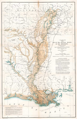 1861 Map Mississippi River Alluvial Region History Wall Art Poster Print Decor