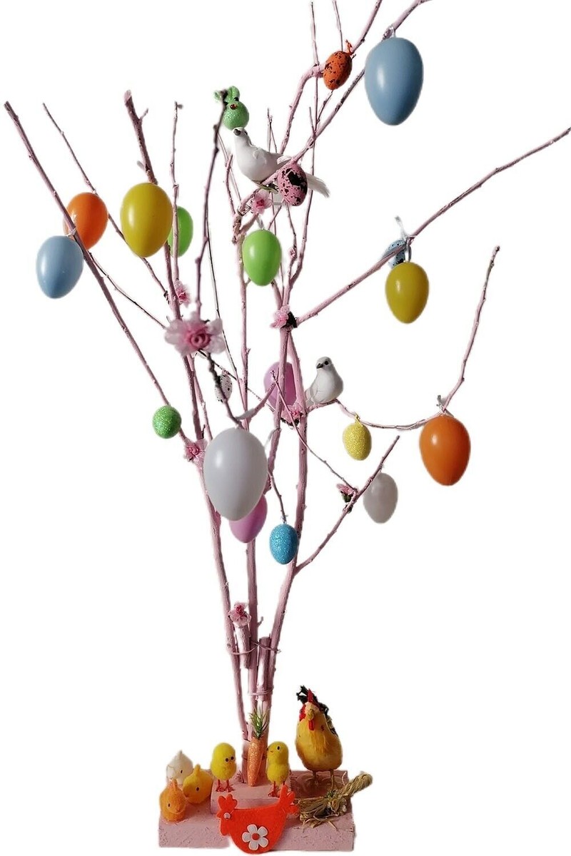 Gonna Per Albero Di Natale Decorata - Tappetino Rotondo 76cm Con Fantasia Primaverile (Conigli, Uova, Fiori) - Multiuso - 6