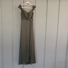 Dessy Collection Gown Size 0 Off The Shoulder Flounce Sleeve Empire Waist Slit