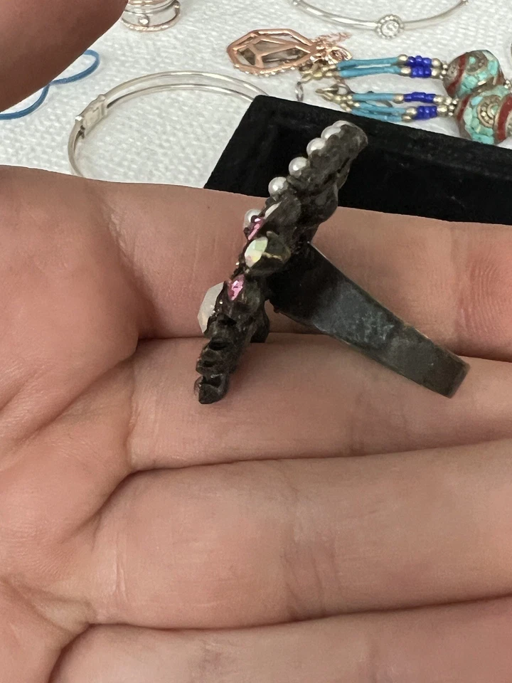 ANILLO DE MADERA NEGRO CON ESTRÁS ROSA SODINI FIRMADO POR EL DISEÑADOR TALLA 9 Foto 2 de 4