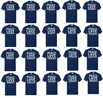 Dog Peace Love T Shirt Navy