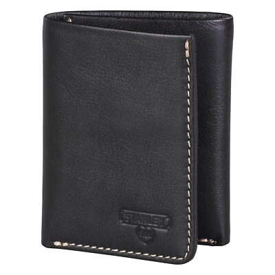 Stanley Tools - schwarz & hellbraun dreifach faltbare Lederbrieftasche in Metall Präsentationsdose