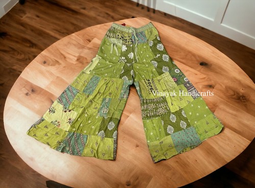 Indian Vintage Rayon Patchwork Wide Leg Hippie Boho Gypsy Palazzo Pants Trouser - Picture 8 of 11