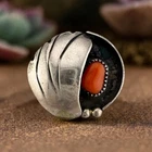 Vintage Southwestern Sterling Silver Coral Shadow Box Ring Size 8 4.3g