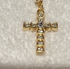 Clear Rhinestone Goldtone 1 inch Cross with Goldtone 18 in Necklace New Handmade