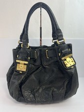 Juicy Couture Vintage Y2K Black Leather Handbag Hobo Purse Gold Hardware Pink