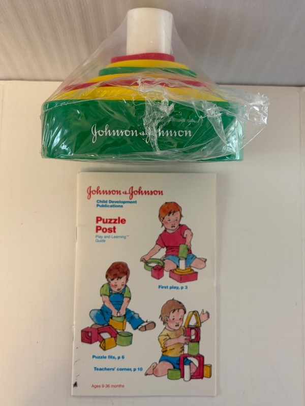 NOS SealedVintage 1984 Johnson & Johnson PUZZLE POST Shape Nesting Stacking Toy