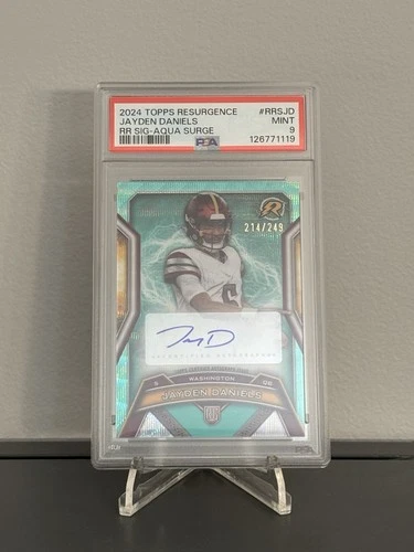 2024 Topps Resurgence Jayden Daniels RC Auto Aqua Surge Refractor /249! PSA 9!
