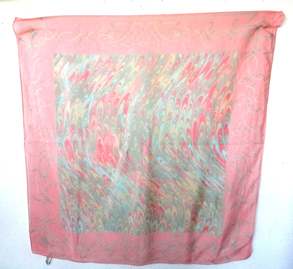 Vintage square scarf by Vera Neumann Tagged All Silk GROOVY MARBELIZED SWIRLS - Image 2 of 4