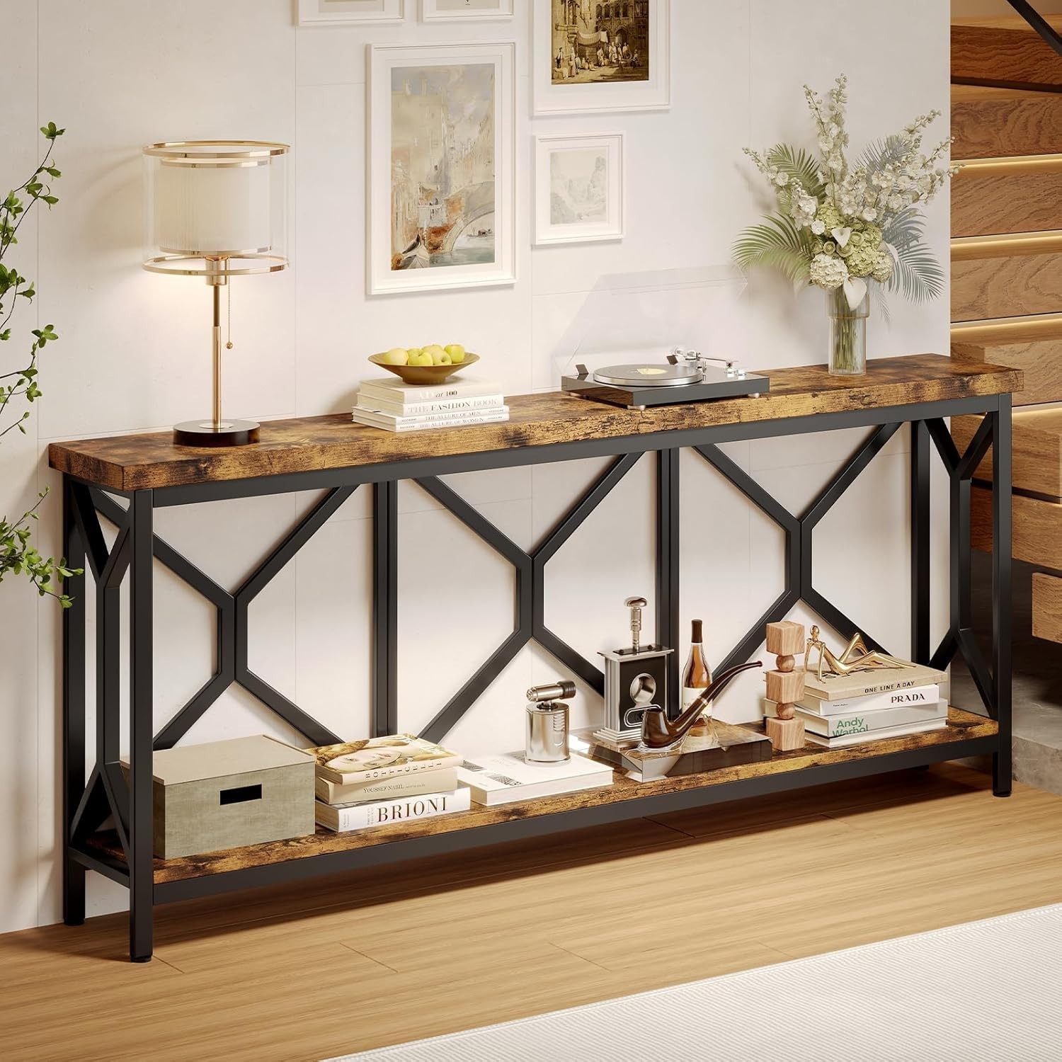 70.9 Inch Extra Long Rustic Industrial Console Table for Behind Couch Sofa