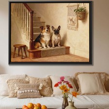 Oil Painting Canvas Print Corgi Bulldog Dog Art for Living Room Decor