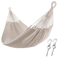 ZEAN Handwoven Hammock by Thick Cotton Rope XXL Two Person Hammock for Outsid...
