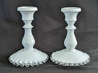 Vintage Fenton White Milk Glass Silver Crest Candlesticks Set of 2