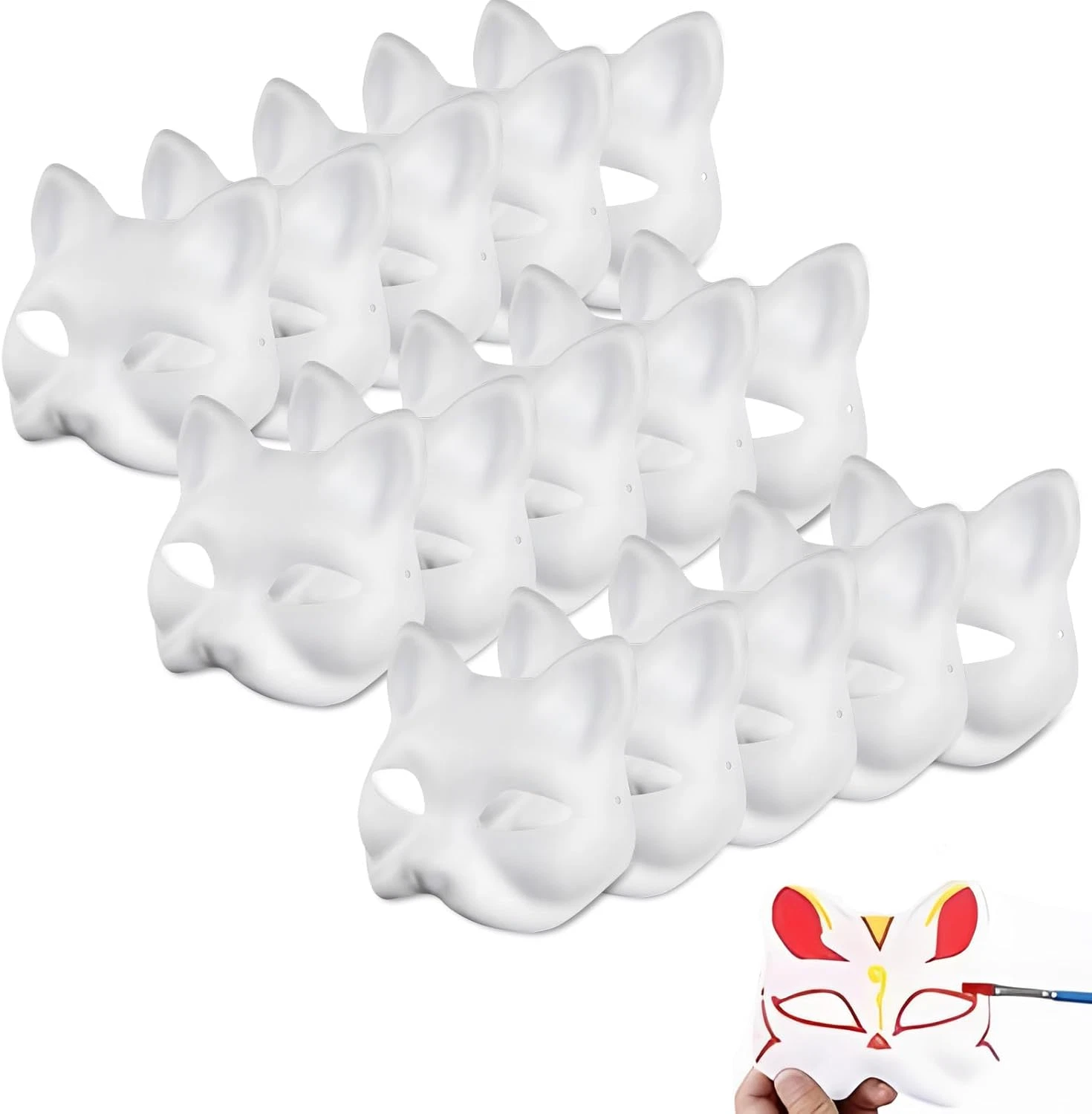 15 PCS Cat Mask Unpainted Paper Fox White Masks Half Facemasks Blank DIY for Mas