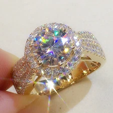 New 2ct Luxury Shinny Simulated Moissanite Gemstone Charm Women Girl Gold Ring