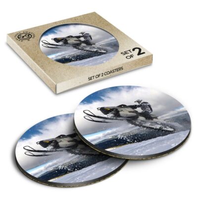 2 x Box Runde Untersetzer - Schneemobil Ski Sport Skidoo #16513