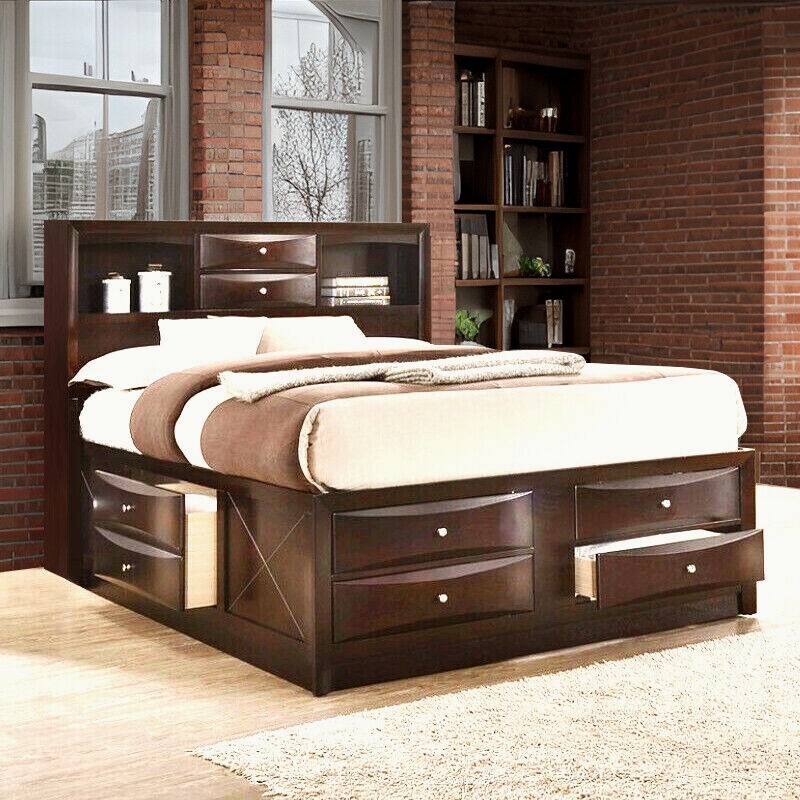 NEW ULTIMATE Cherry Brown 8-Drawer Storage Queen King Bed