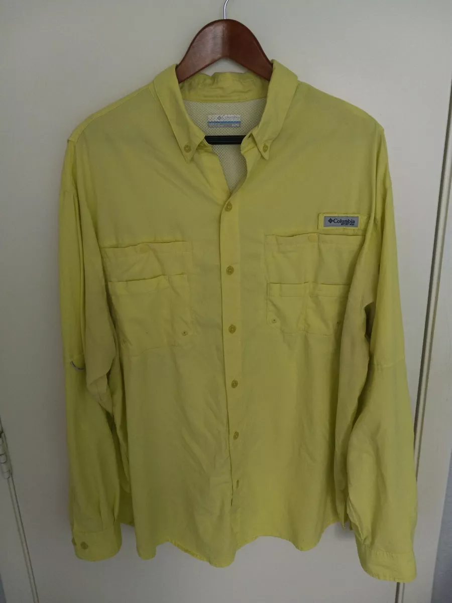 Columbia PFG Mens Bright Yellow Omni-Shade Outdoors Vented Fishing Shirt XL