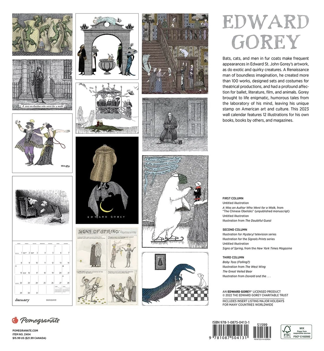 Zenith Bookstore 2024 Edward Gorey Mini Wall Calendar, 57 OFF