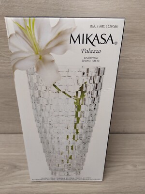 Mikasa Palazzo 11,6 Zoll Kristallvase Kunst # 1229088 quadratische strukturierte Oberfläche - NEU