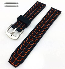 Black  Orange Sports Tire Track Rubber Silicone Replacement Watch Band 4068