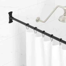 Signature Hardware 60" Straight Solid Brass Shower Curtain Rod, Matte Black