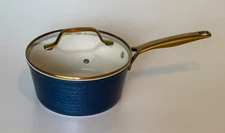 Gotham Steel Hammered Ceramic Cookware Titanium 2.5 Qt Sauce Pan W/ Lid Navy