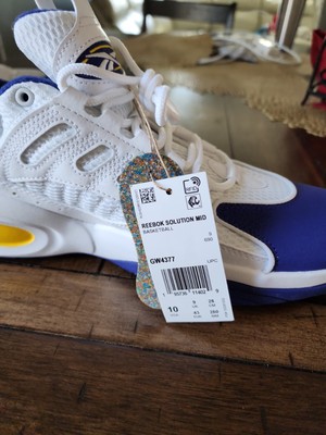 Reebok Solution Mid GW4377 White /Purple Iverson Athletic Basketball Shoes M10 Size 10 - Reebok Solution Mid White Purple Gold for sale  main image 3