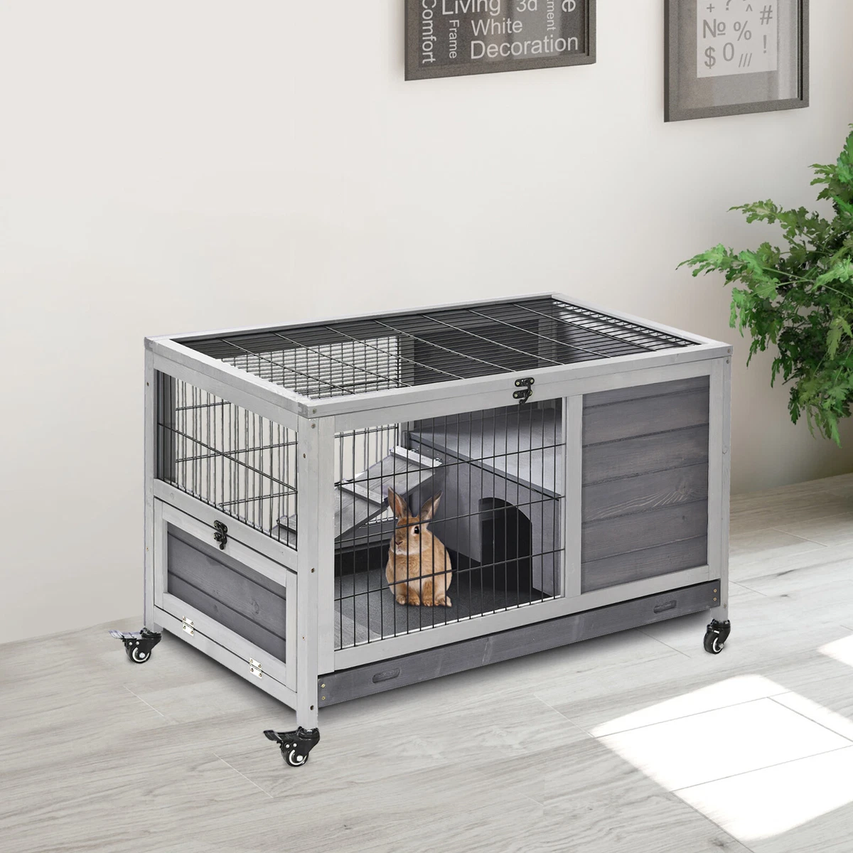 PawHut Small Animal Cage Habitat Indoor with Accessories Water