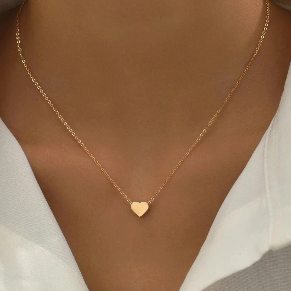 Collar Mujer Amor Corazón Colgante Chapado en Oro Acero Inoxidable Joyería Diaria Nuevo Foto 2 de 4
