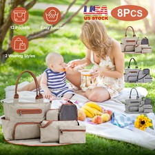 8PCS Baby Nappy Bag Travel Tote Set Mummy Diaper Shoulder Bag with Changing Pad