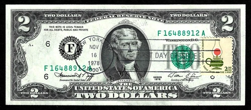 USA, SCOTT # 1611, FDC COVER OF YEAR 1978 KEROSENE LAMP ON $2 DOLLAR BILL