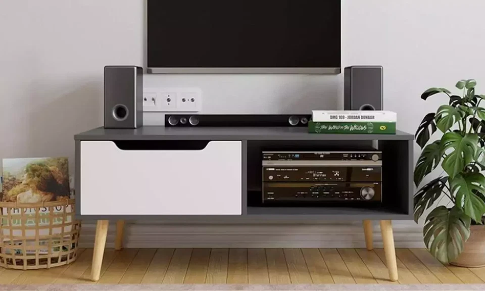 Coffee Table, Grey Modern Tea Table Open Storage Shelves, Two Drawers and Solid - Image 3 of 4