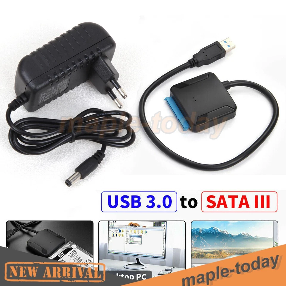 USB 3.0 auf zu SATA Adapter Kabel für 2,5" 3,5" HDD SSD Festplatte PC Laptop EU - Bild 2 von 3