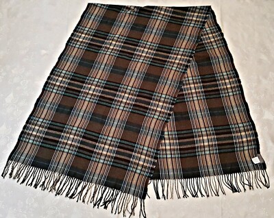 VINTAGE AUTHENTIC ULLA POPKEN PLAIDS & CHECKS WOOL BLEND LONG MENS FRINGE SCARF