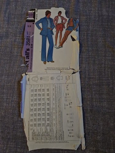 Vintage Mens Trousers Shorts Jacket Sewing Pattern Mccalls 3581 Size 42 - Picture 9 of 9