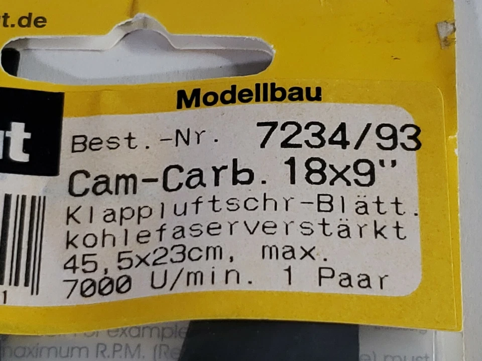 Aero-Naut 18 x 9″ CAMcarbon Folding Propeller Blades Pair 7234/93 NEW - Image 3 of 4