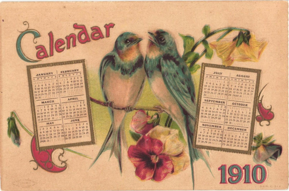Two Birds On A Beautiful Flower Branch, 1910 Calendar Postcard | eBay