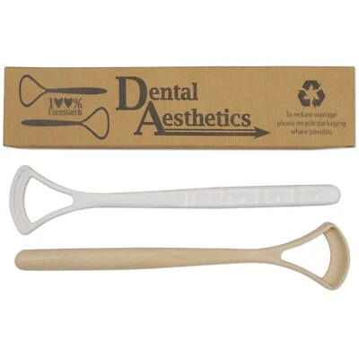 DENTAL AESTHETICS Cornstarch Tongue Scraper x 2 ~ Eco-friendly Cleaner Plastic-Free Biodegradable