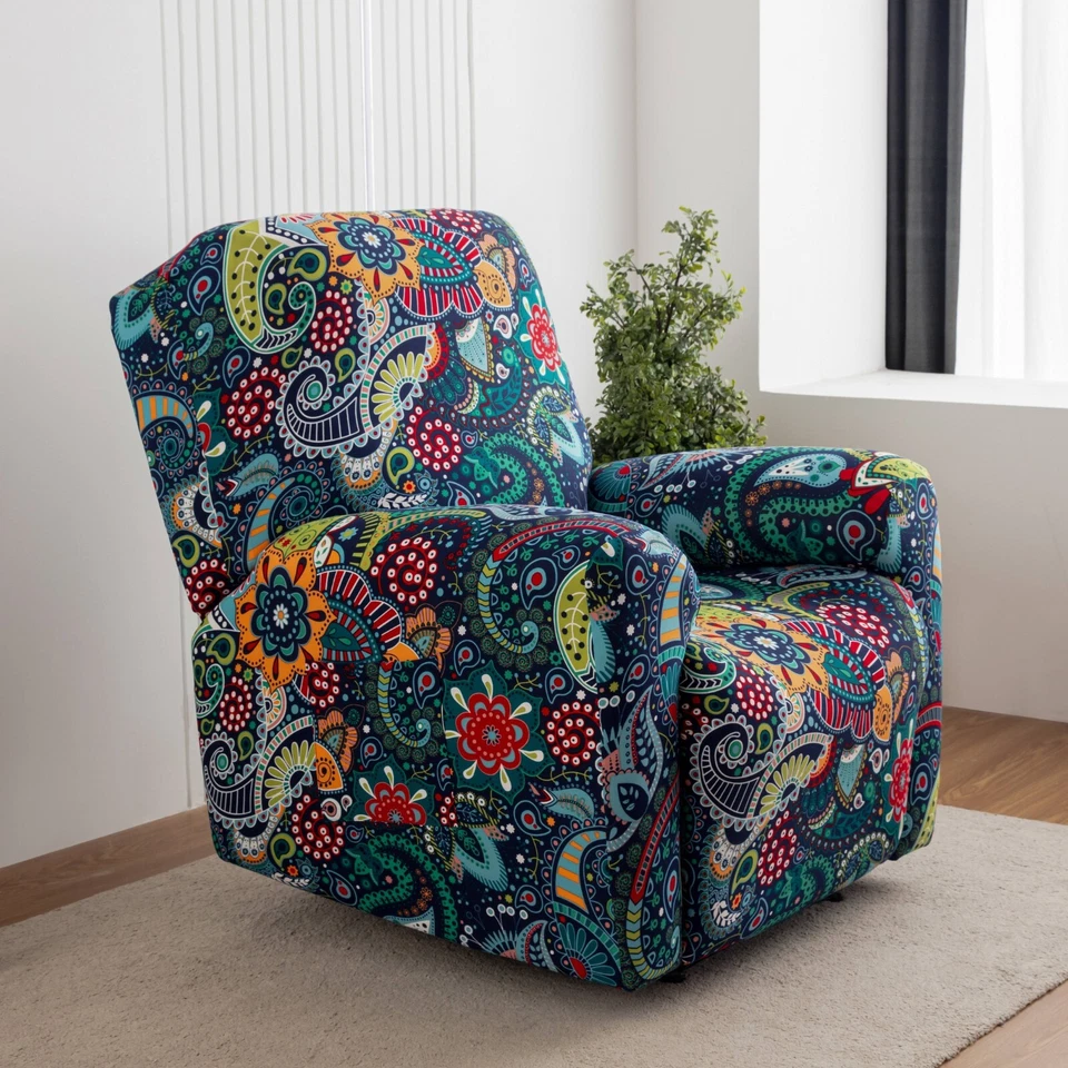 Funda reclinable elástica estampada, bolsillos laterales, protección decoración hogar, elegante Foto 4 de 4