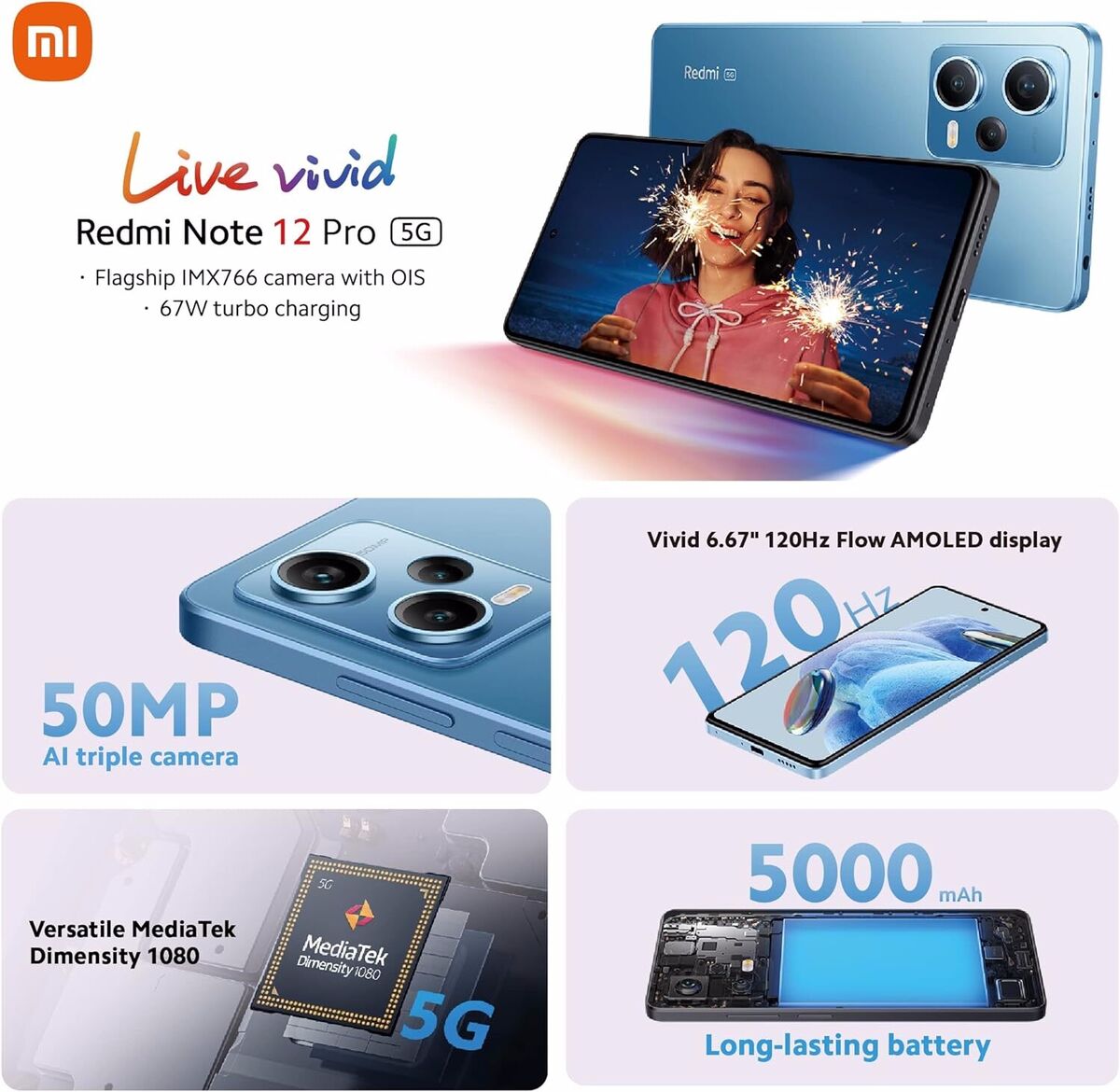 Smartphone Xiaomi Redmi Note 12 Pro + 5G Dual SIM de 256GB / 8GB