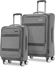 American Tourister Whim Softside Expandable Luggage with Spinners Grey 2PC Set