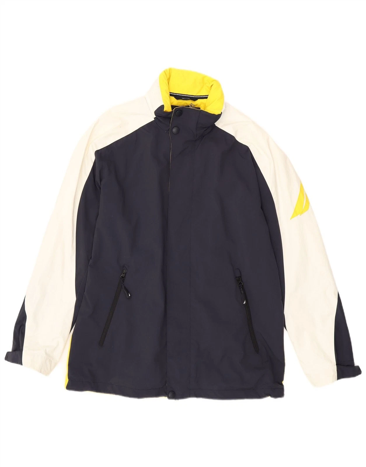 NAUTICA Mens Graphic Windbreaker Jacket UK 38 Medium Navy Blue Colourblock CB31