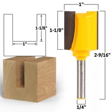 1" Diameter X 1-1/8" Height Straight Router Bit - 1/4" Shank - Yonico 14020q