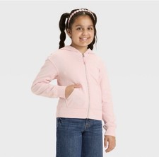 Girls French Terry Zip Up Hoodie, L 10/12 , Pink - See Last Photo For Color