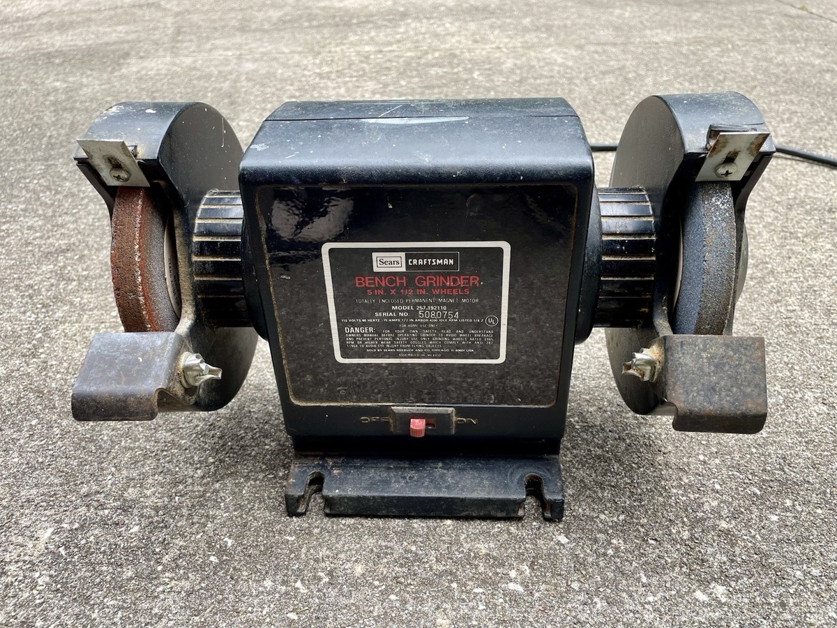 Vintage Sears Craftsman Bench Grinder 257.192110 5” x 1/2” Wheels