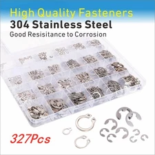 327Pcs Stainless Steel E-Clip C-Clips Circlip Kits Retaining Ring Assortment Set